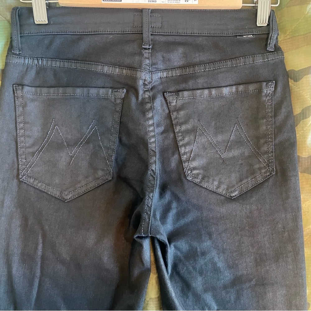MOTHER Stunner Zip Ankle Step Fray Skinny Jeans 26 Black Shine - Picture 3 of 10